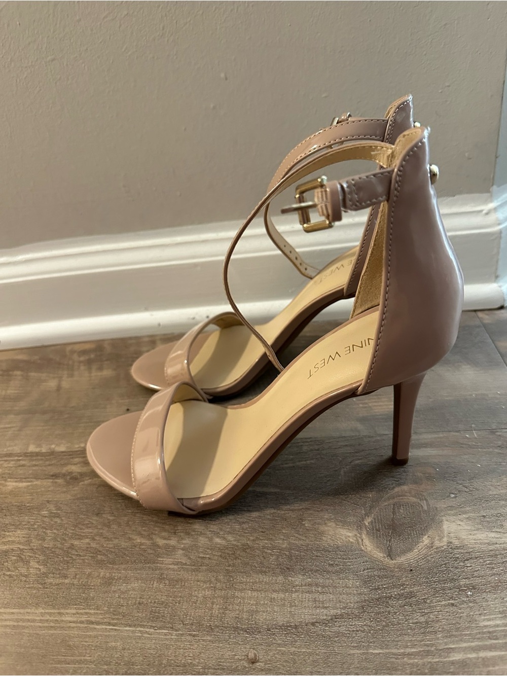 Nine West Nude Patent Ankle-Strap Heels